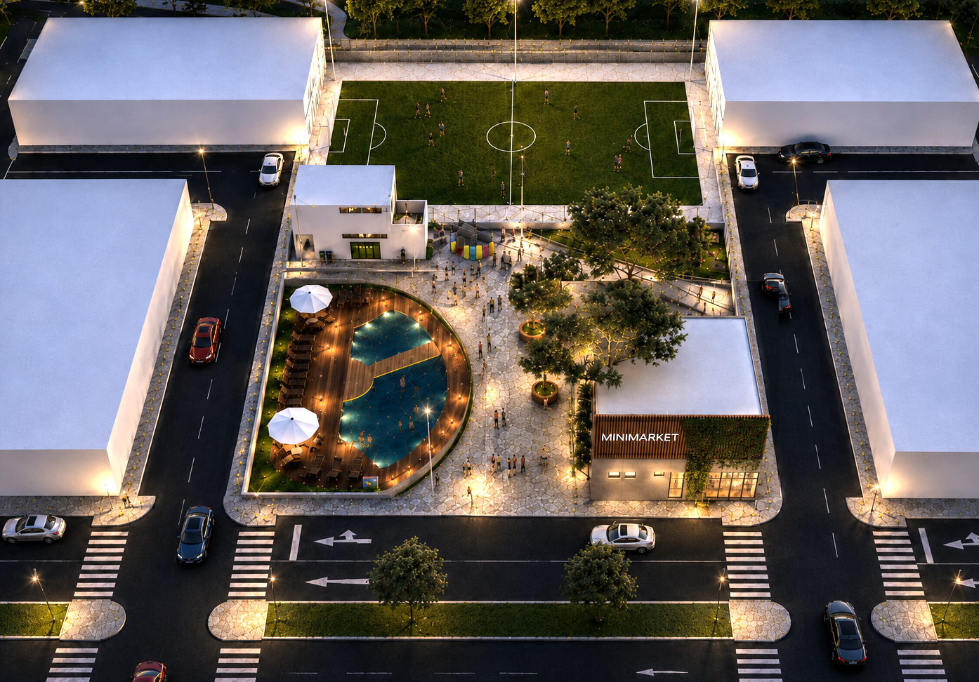Piscina y club house en Asia